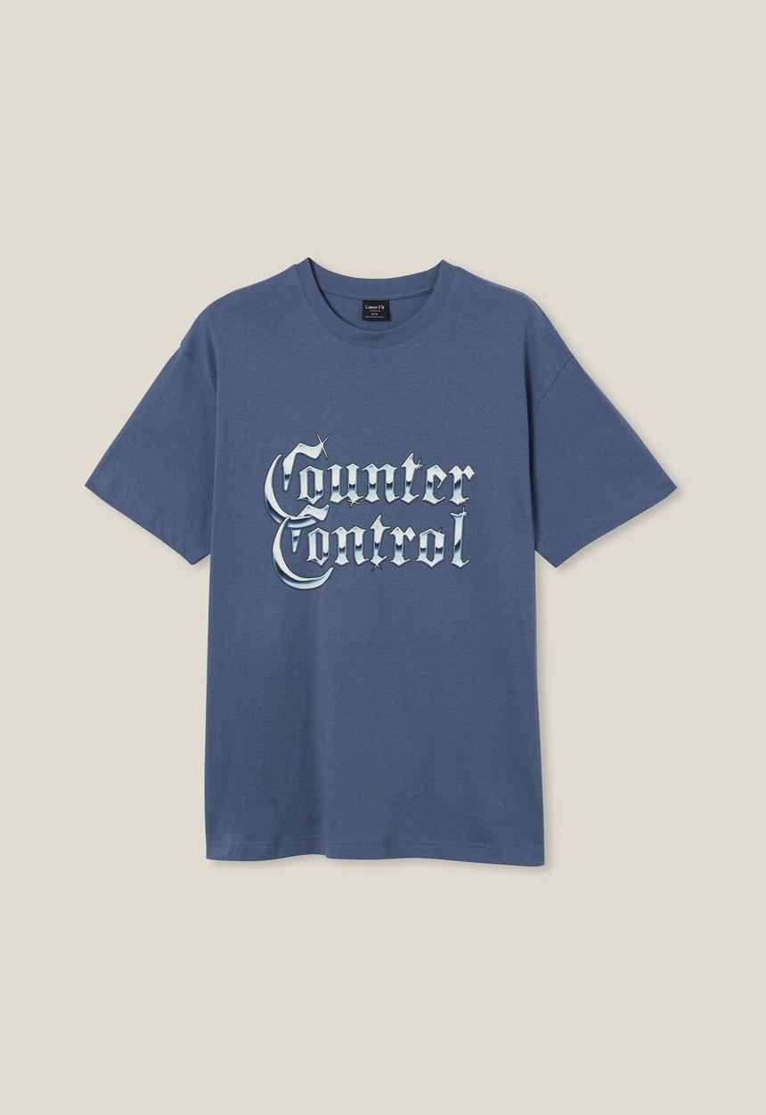 Cotton On - Loose fit art t-shirt - blue slate / counter control