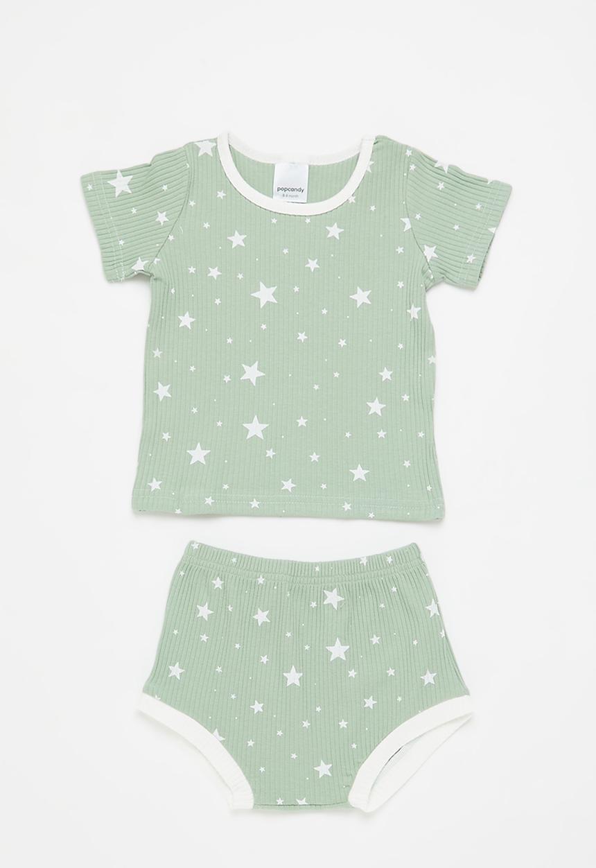 Pop Candy - Baby short sleeve top and bottom set - sage green