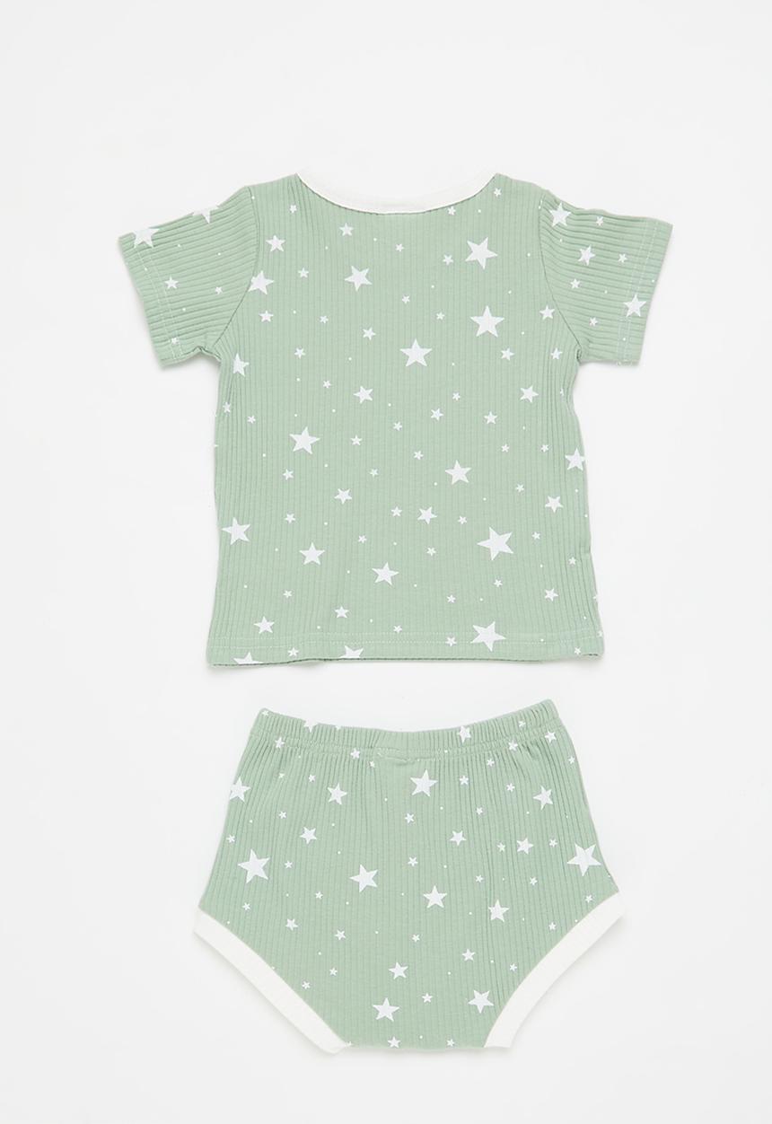 Pop Candy - Baby short sleeve top and bottom set - sage green