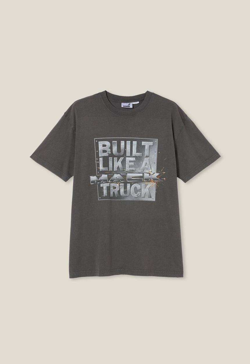 Cotton On - Mack trucks loose fit t-shirt - lcn mac faded slate / chrome