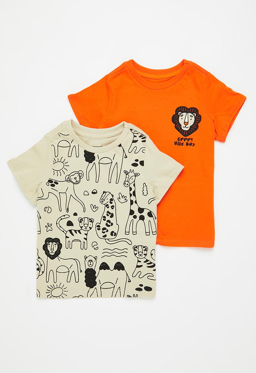 Pop Candy - 2 Pack printed tee - stone & orange
