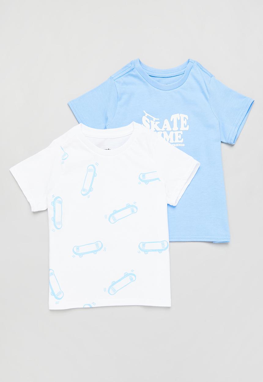 Pop Candy - 2 Pack printed tee - white & blue 