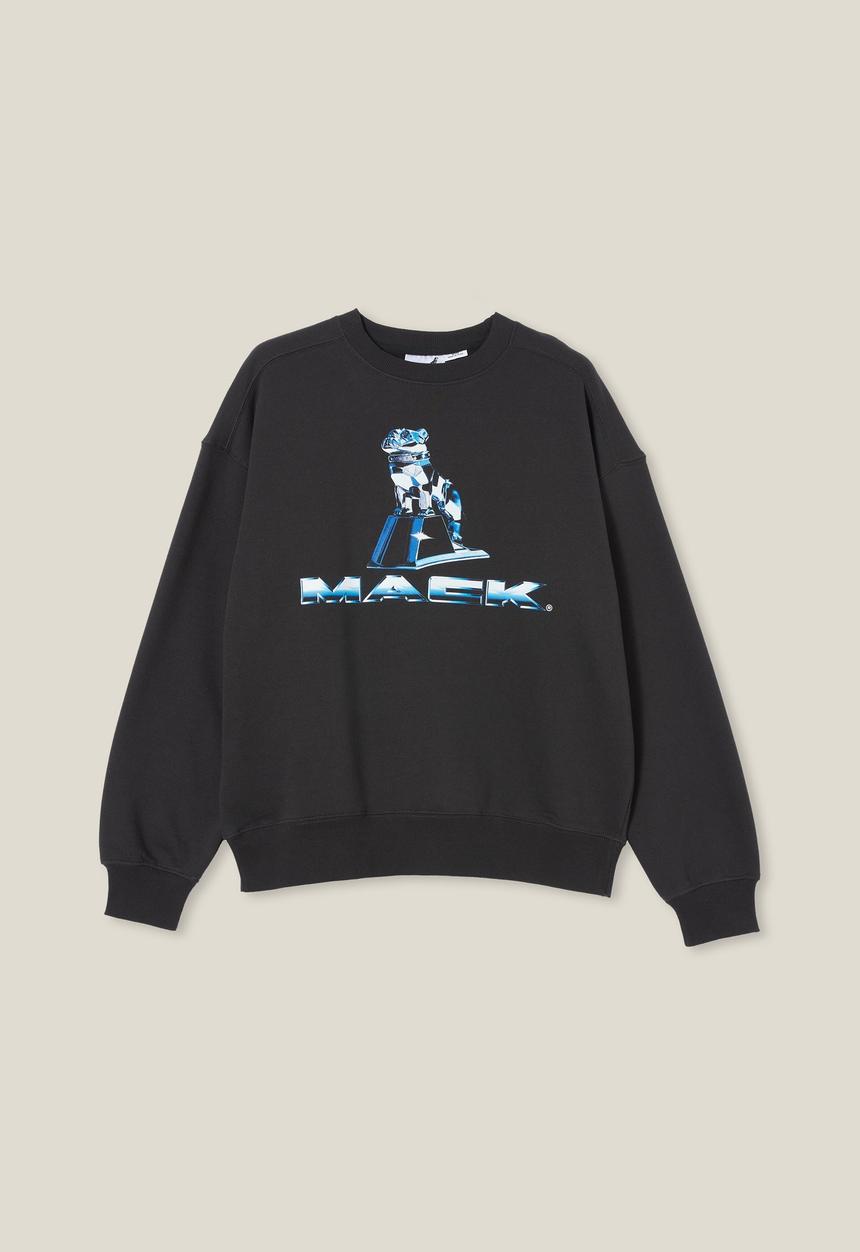 Cotton On - Mack trucks oversized sweater - lcn mac washed black/bulldog logo