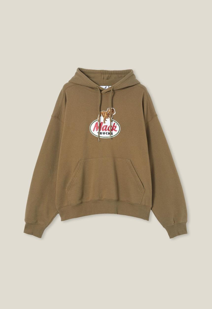 Cotton On - Mack trucks oversized hoodie - lcn mac mud green / bulldog logo