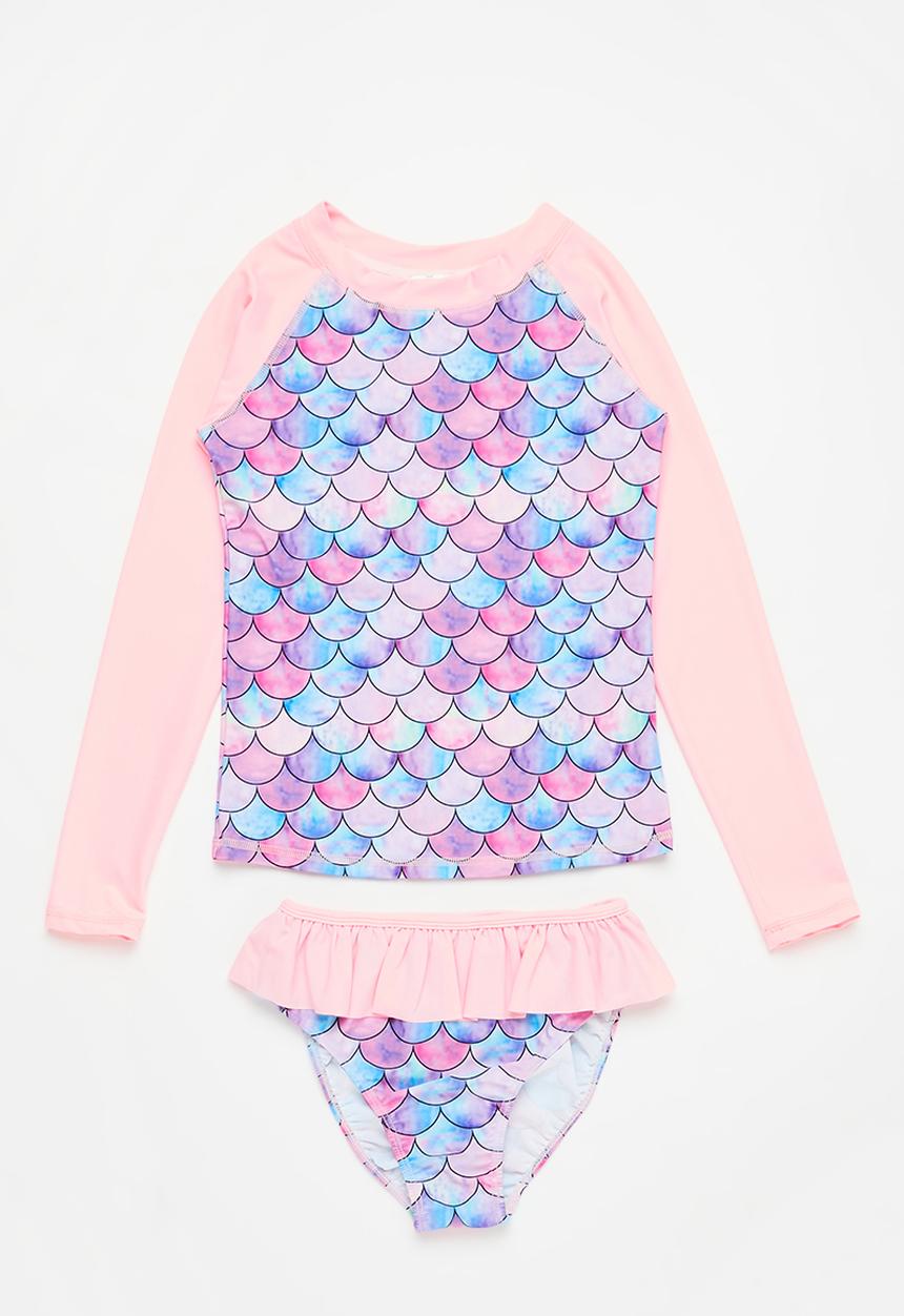 Pop Candy - Girls ruffle bottom swim set - light pink