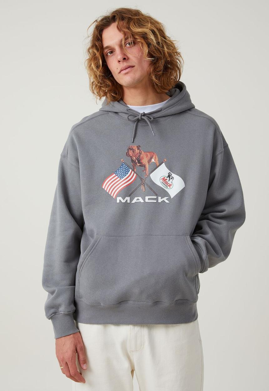 Cotton On - Mack trucks oversized hoodie - lcn mac slate stone / crossed flags