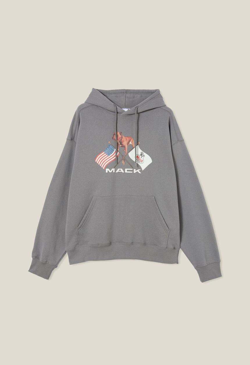 Cotton On - Mack trucks oversized hoodie - lcn mac slate stone / crossed flags