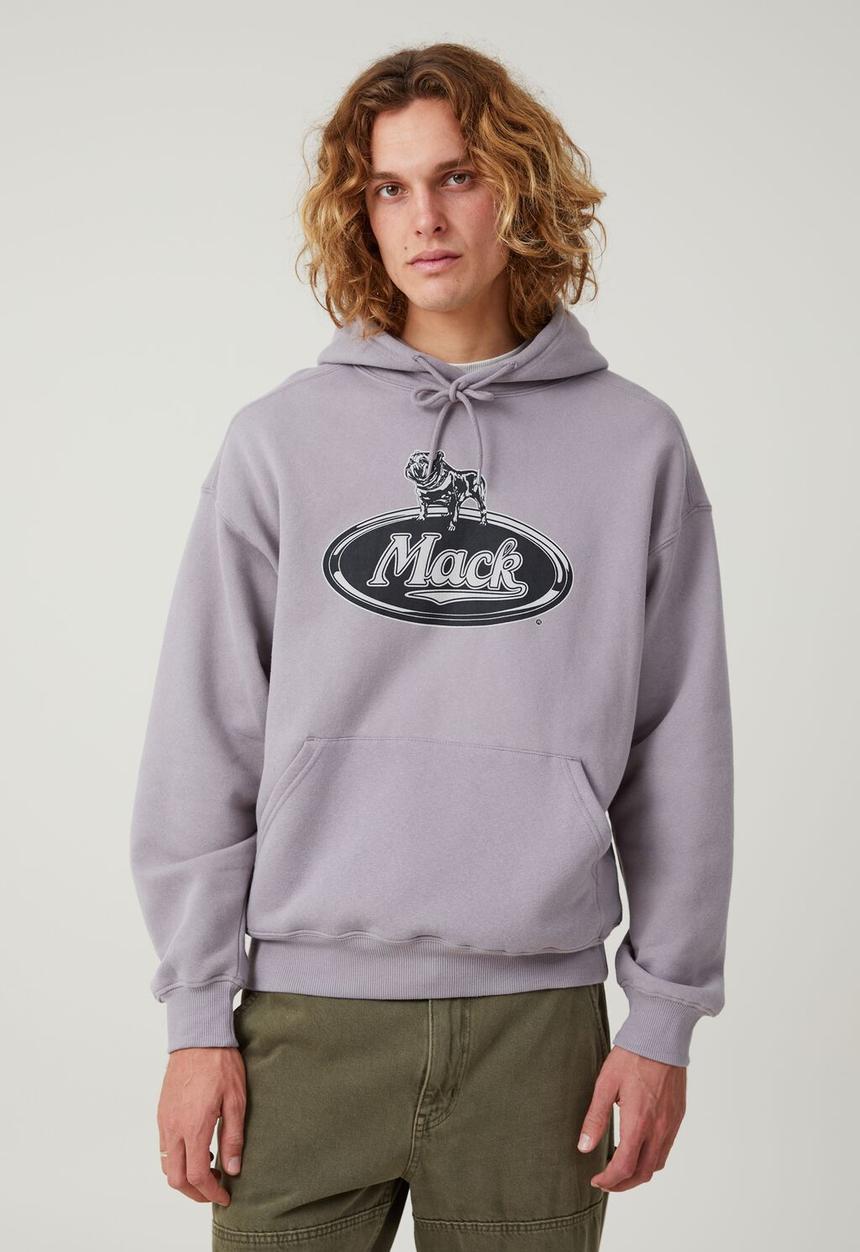 Cotton On - Mack trucks oversized hoodie - lcn mac washed brick / monochrome logo