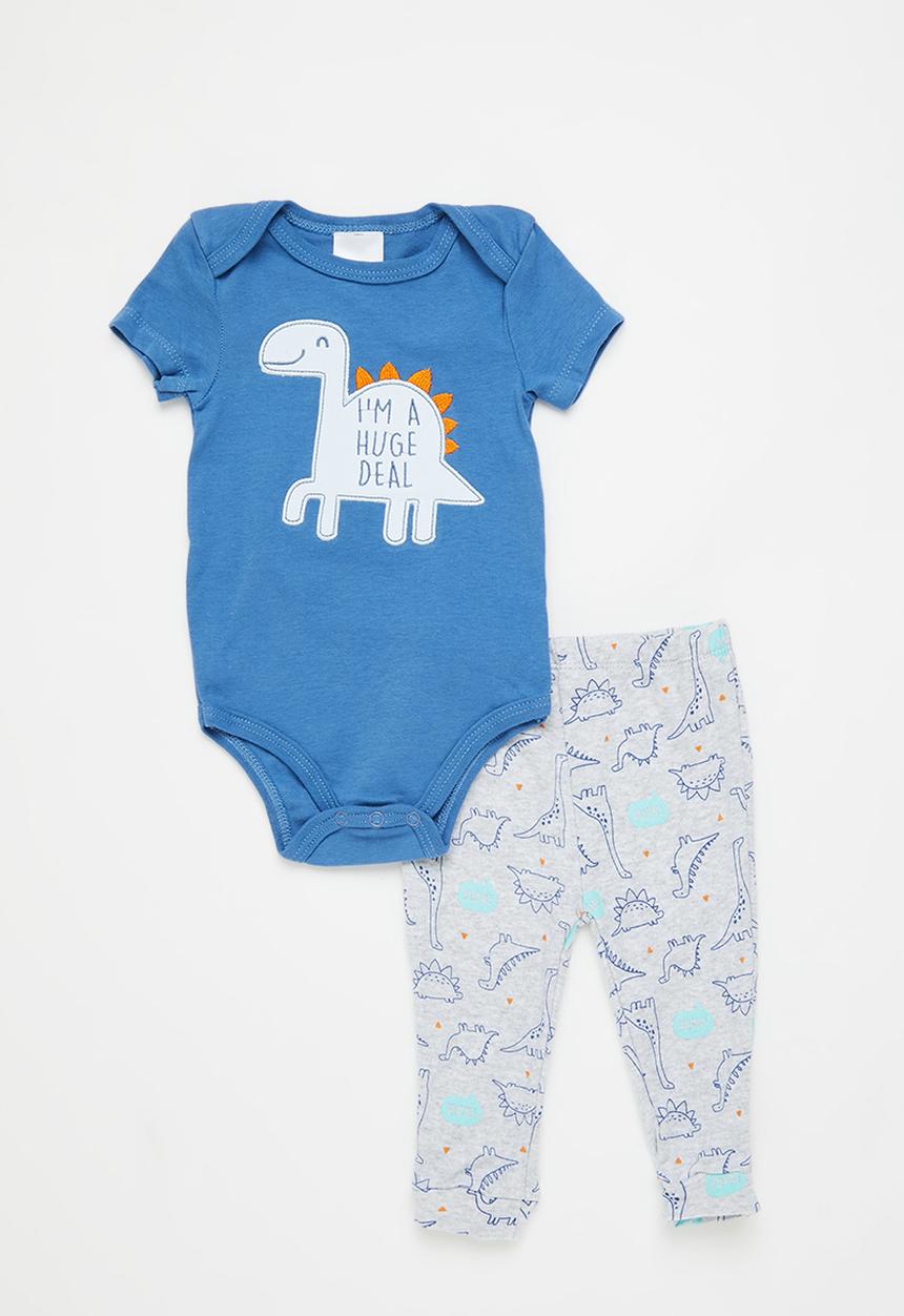 Pop Candy - Baby boys romper set - blue & grey 
