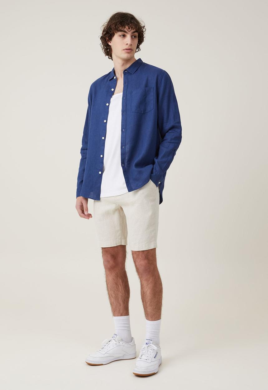Cotton On - Linen Long Sleeve Shirt - Faded Navy