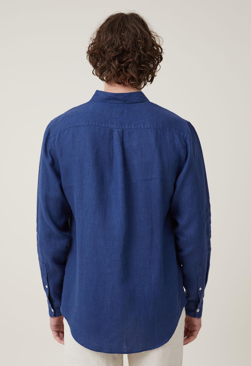 Cotton On - Linen Long Sleeve Shirt - Faded Navy