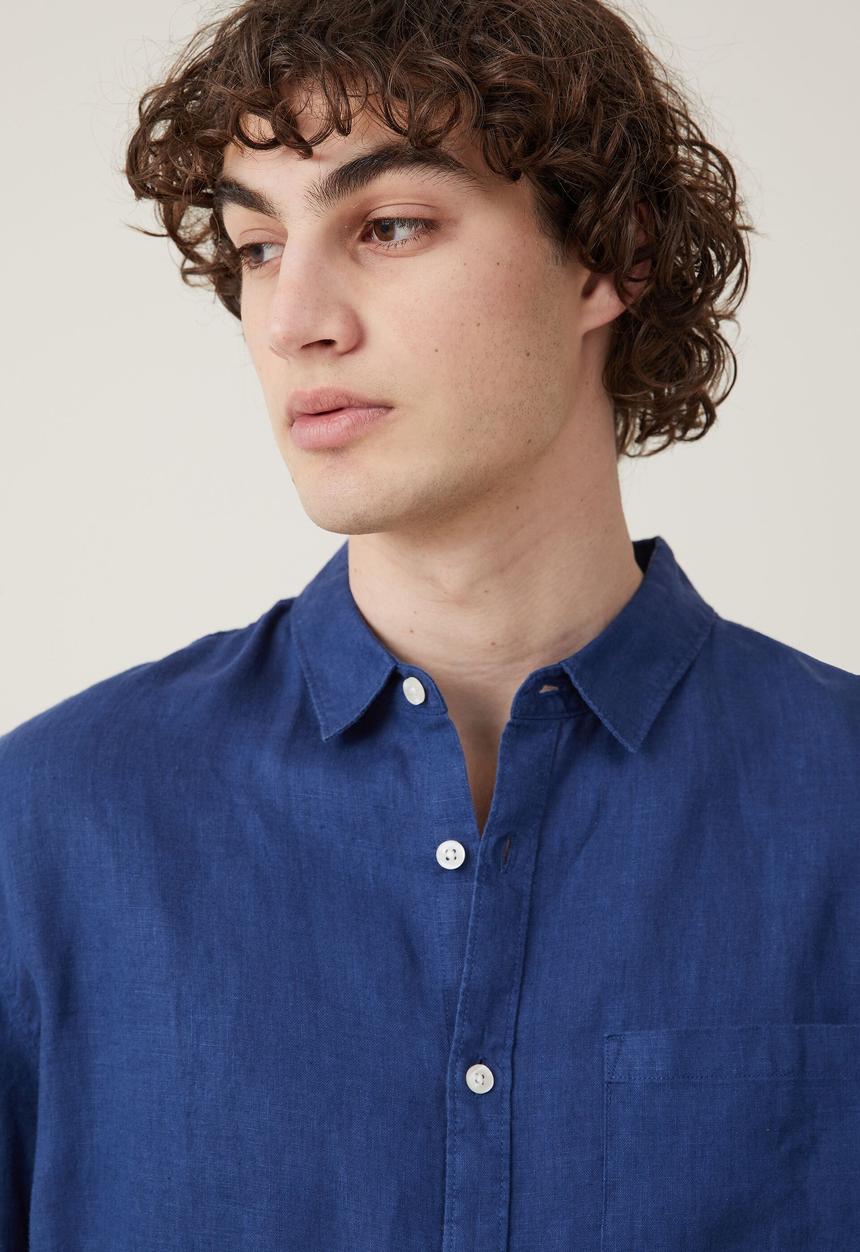 Cotton On - Linen Long Sleeve Shirt - Faded Navy