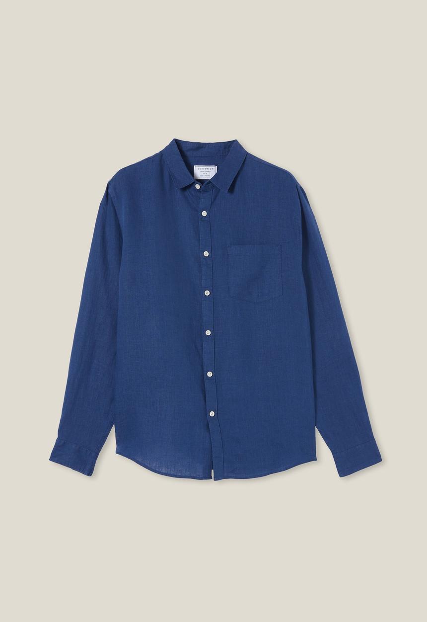 Cotton On - Linen Long Sleeve Shirt - Faded Navy