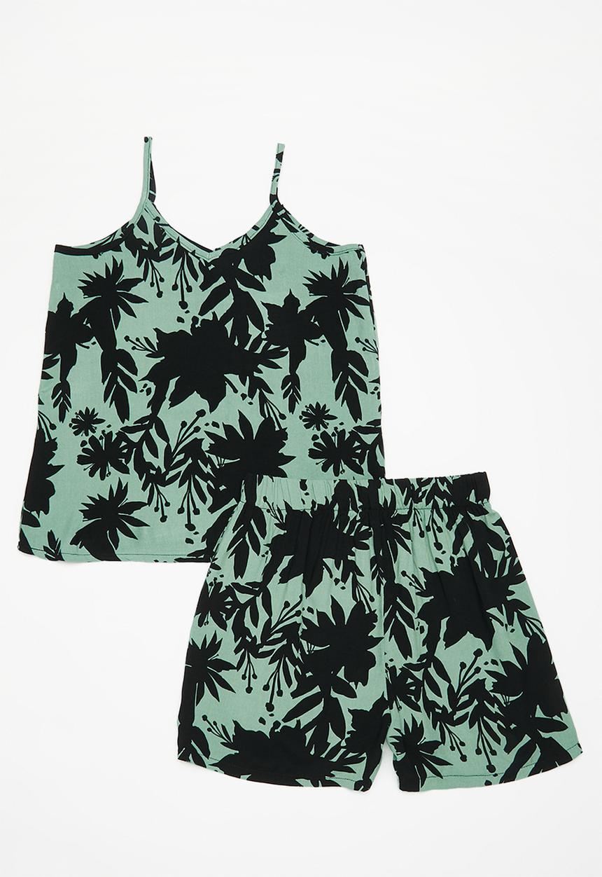 Rebel Republic - Cami & short set - green & black 