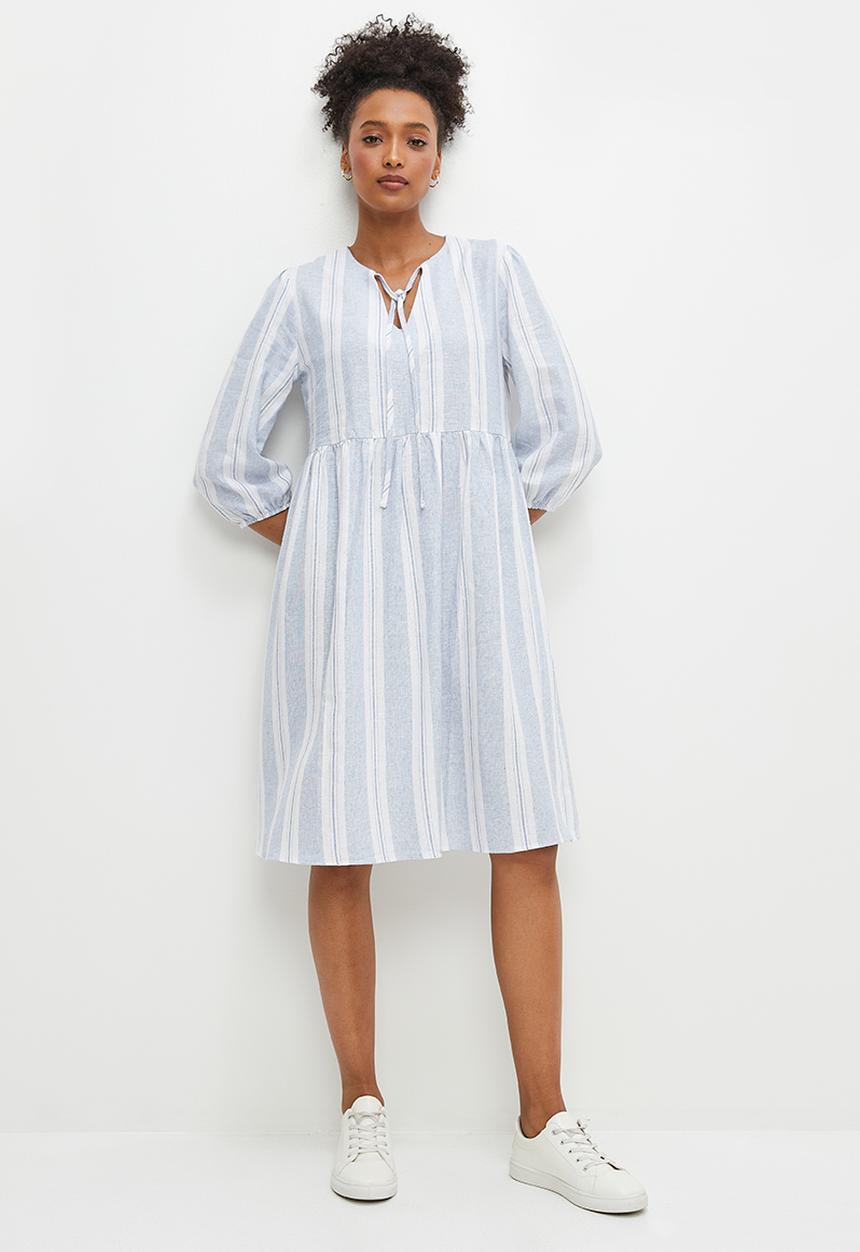 edit - Stripe linen tiered maxi - natural stripe
