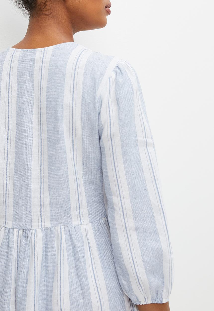 edit - Stripe linen tiered maxi - natural stripe