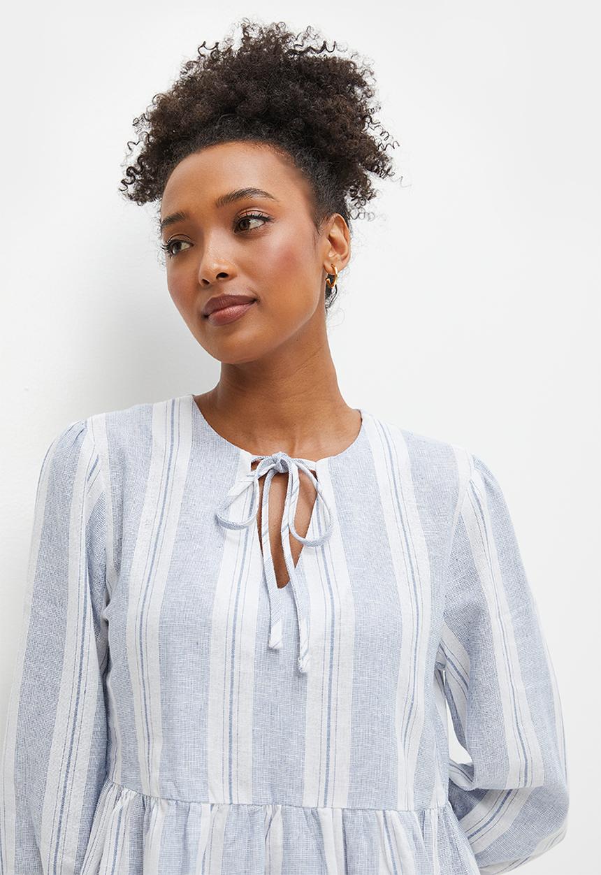 edit - Stripe linen tiered maxi - natural stripe