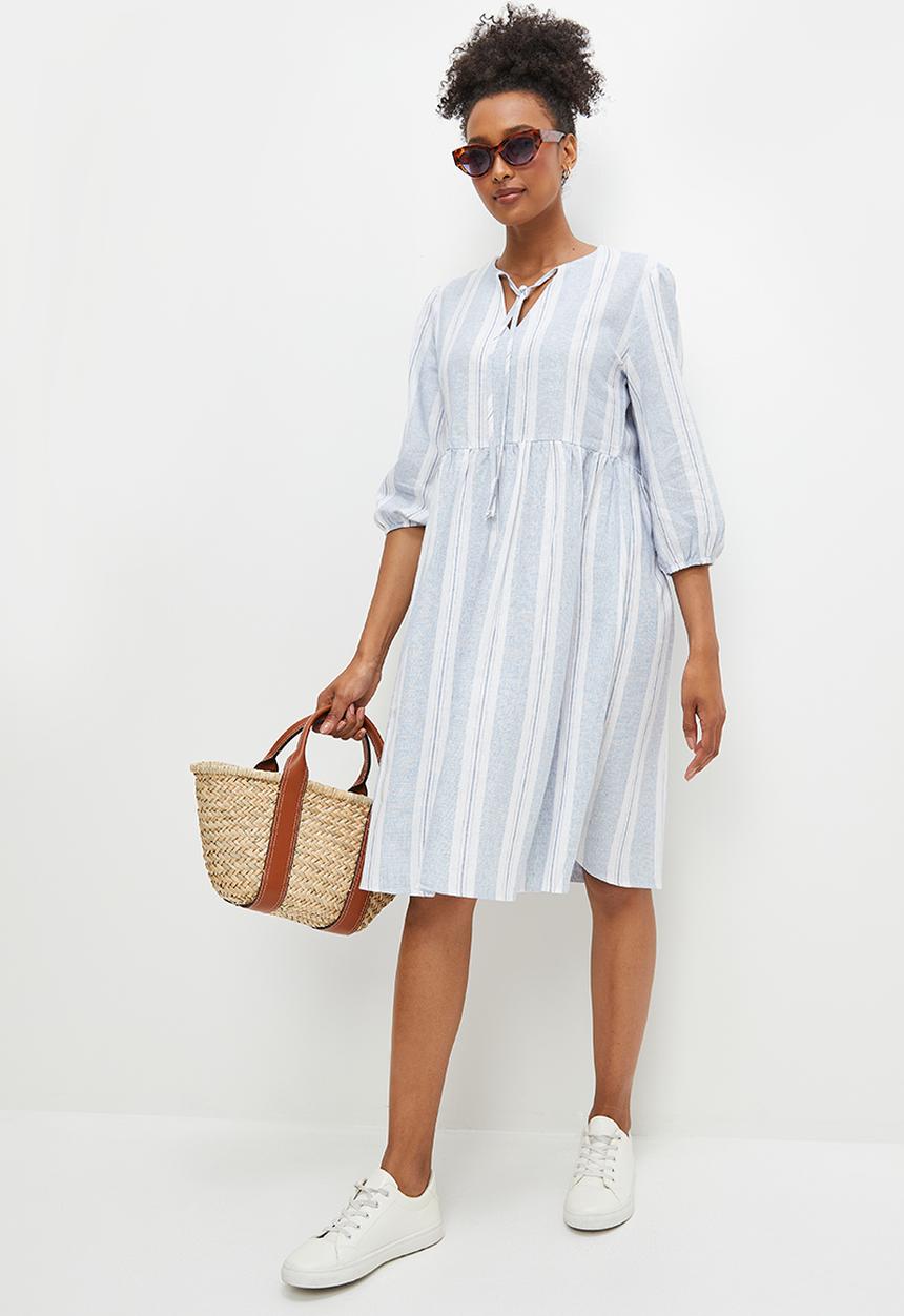 edit - Stripe linen tiered maxi - natural stripe
