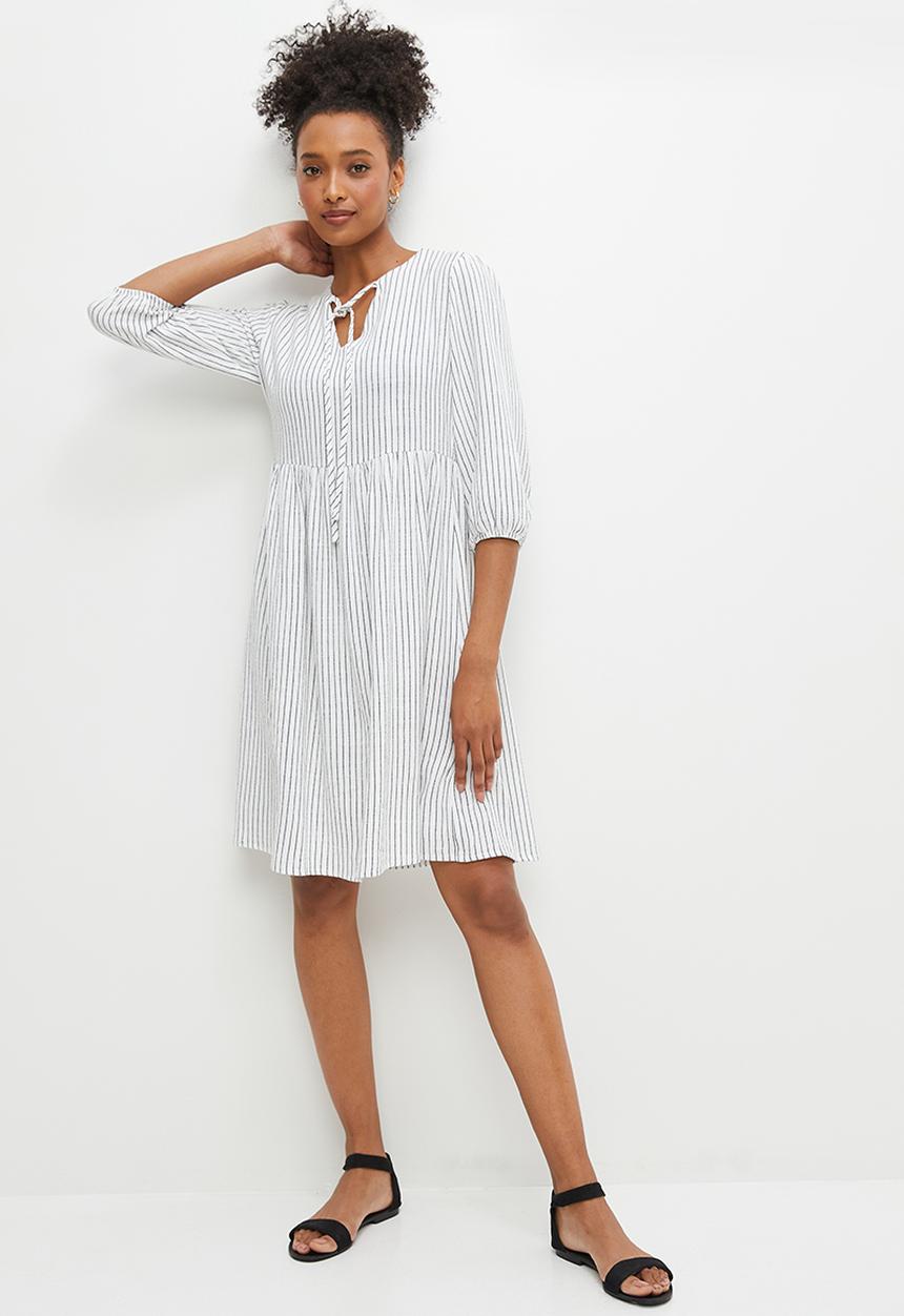 edit - Stripe linen tiered midi - ink stripe