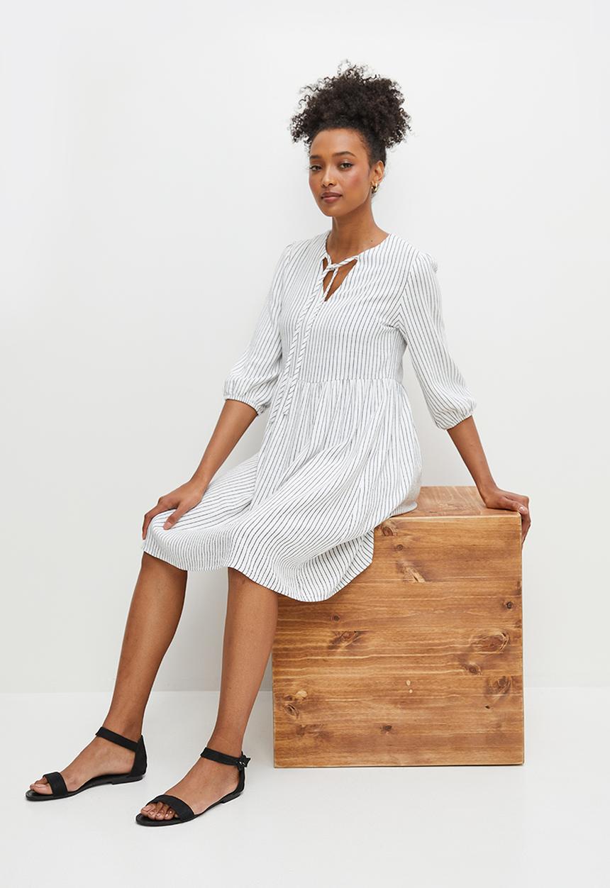 edit - Stripe linen tiered midi - ink stripe