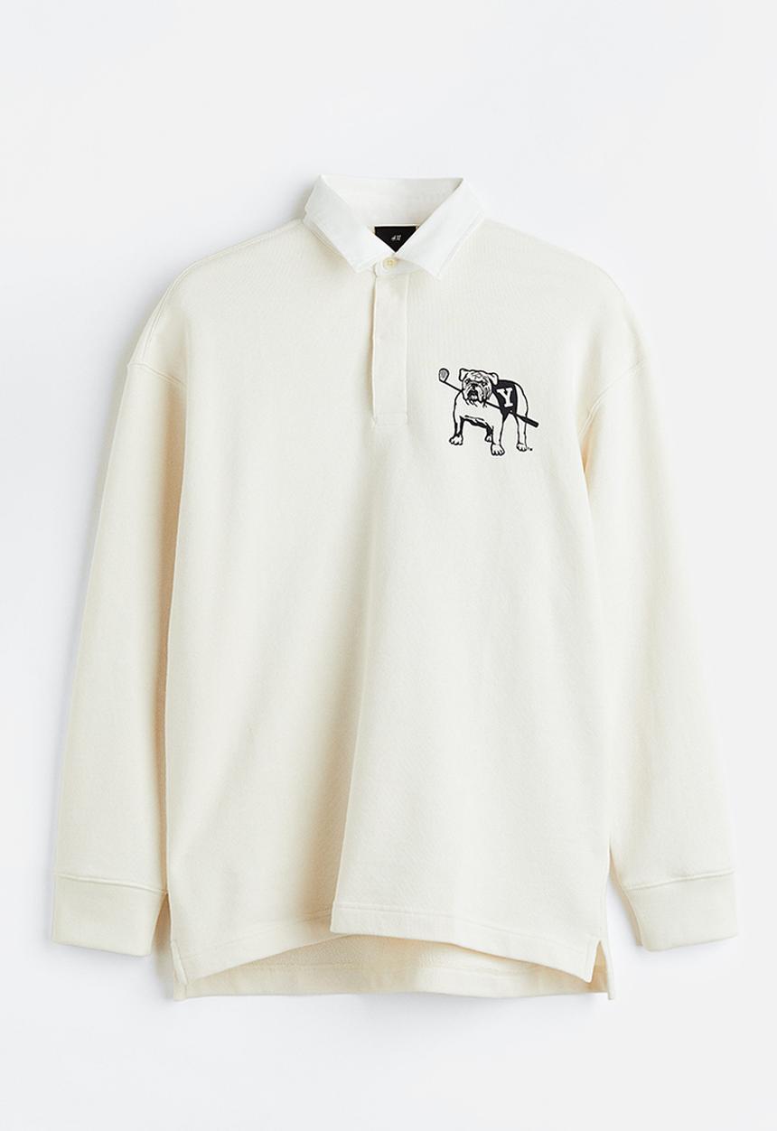 H&M - Relaxed fit printed polo shirt - cream/yale 