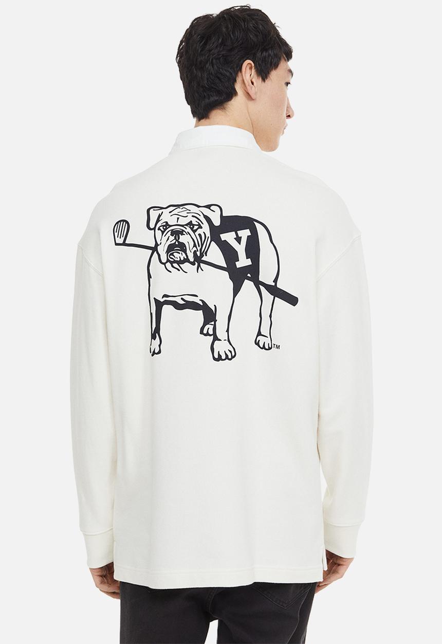 H&M - Relaxed fit printed polo shirt - cream/yale 