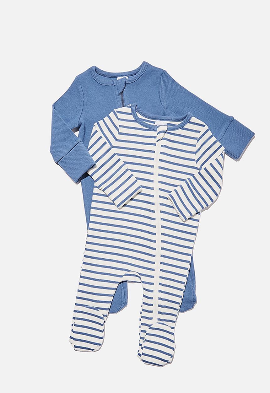 Cotton On - 2 pack essentials zip romper - petty blue organic