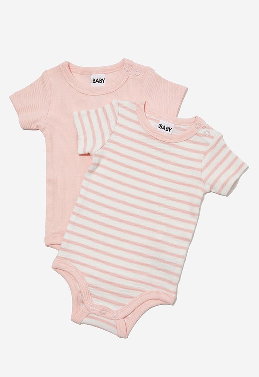 Cotton On - 2 pack essentials short sleeve bubbysuit - pinky organic