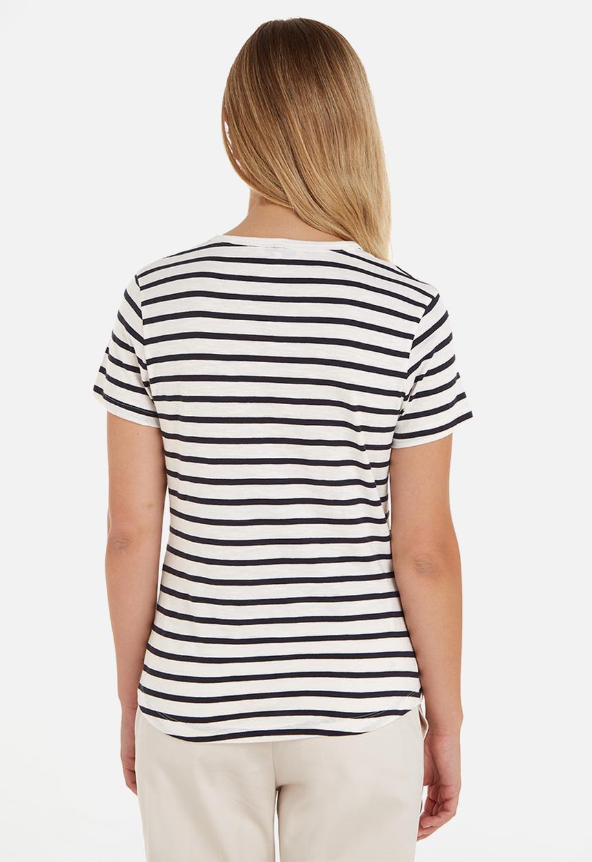 Tommy Hilfiger - 1985 slim slub crew neck short sleeve  - breton stripes / white