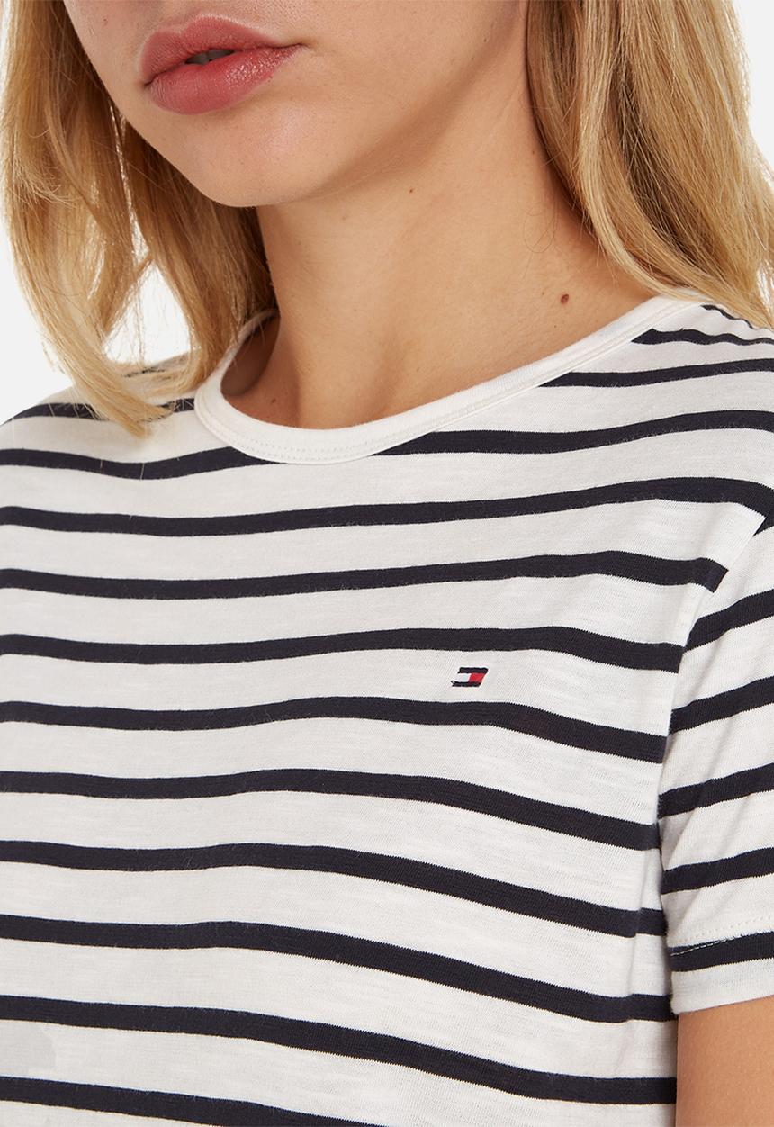 Tommy Hilfiger - 1985 slim slub crew neck short sleeve  - breton stripes / white