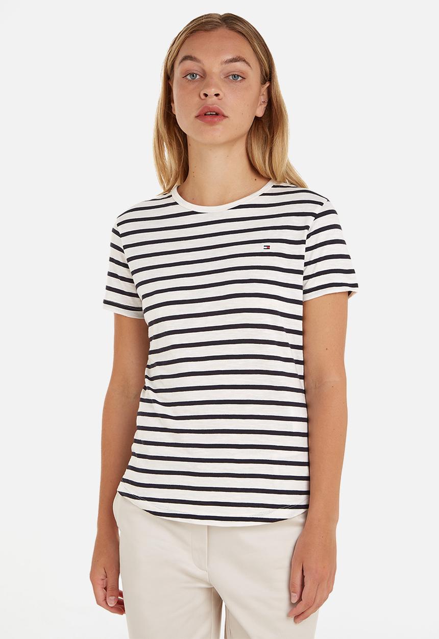 Tommy Hilfiger - 1985 slim slub crew neck short sleeve  - breton stripes / white
