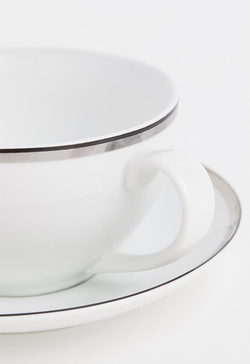 H&M - Porcelain cup and saucer - white / silver-coloured