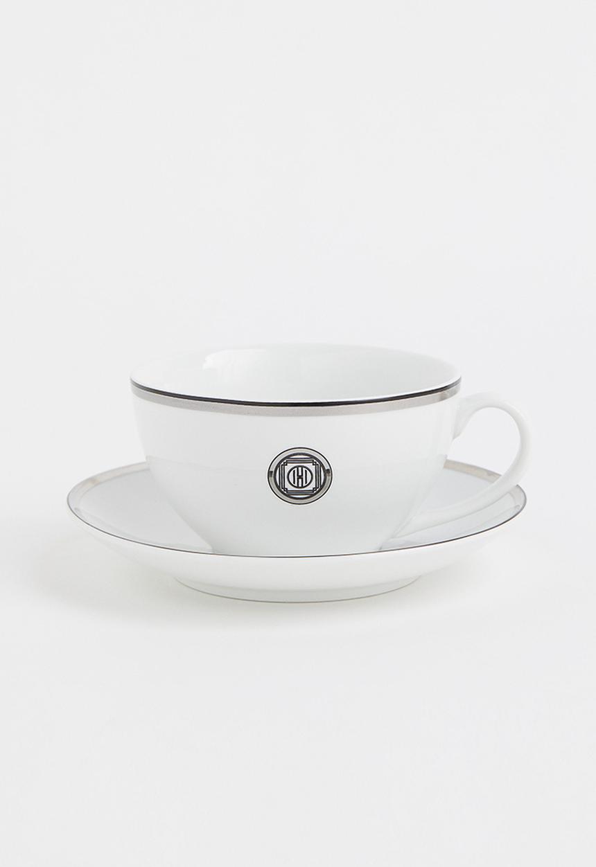H&M - Porcelain cup and saucer - white / silver-coloured