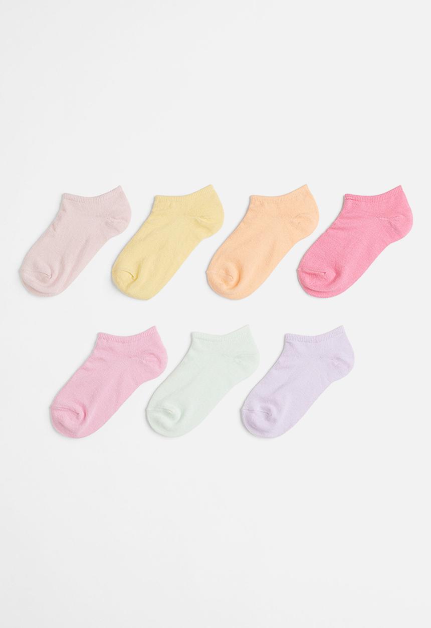 H&M - 7-pack trainer socks - green, orange, pink, purple & yellow
