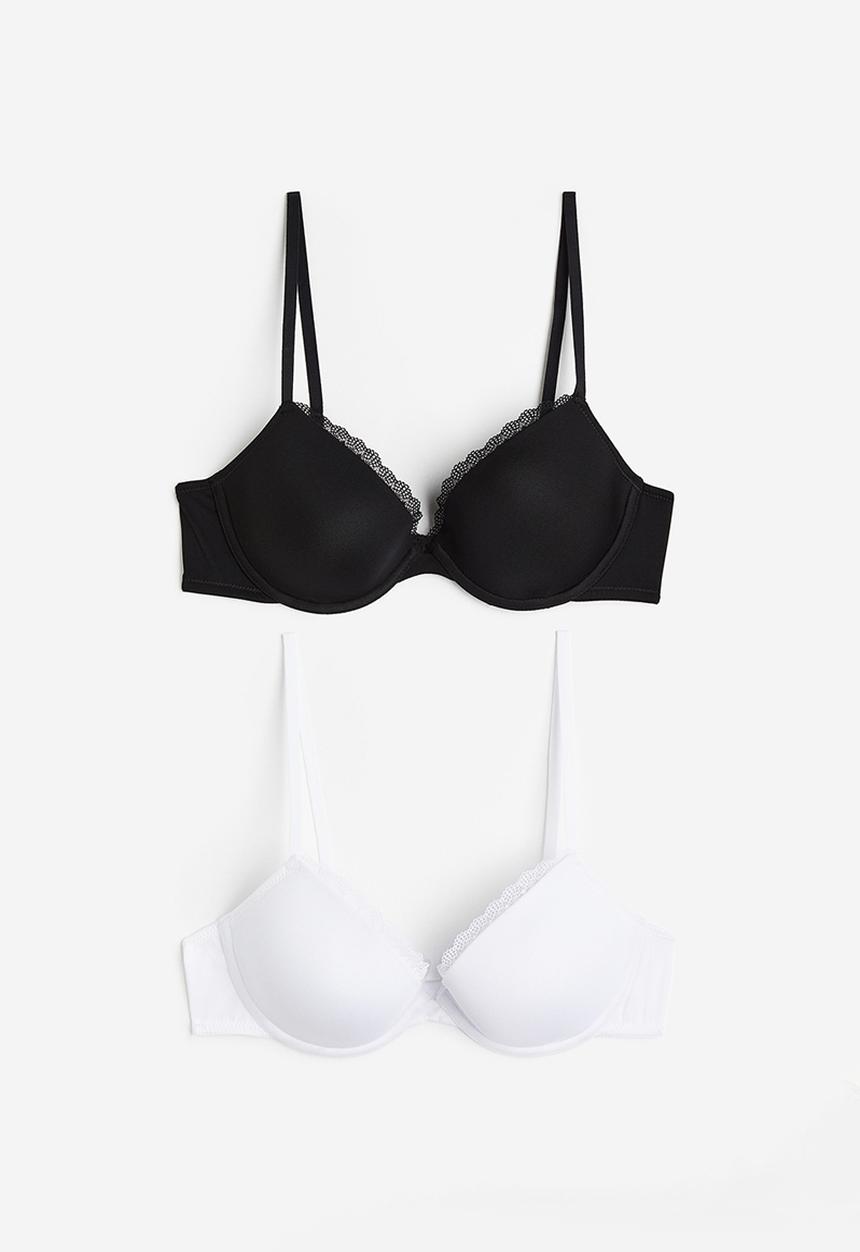 H&M - 2-Pack padded underwired jersey bras - black/white 