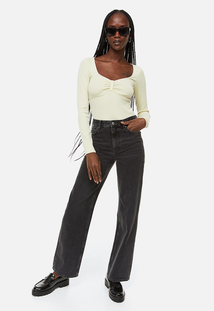 H&M - Ribbed jersey body - light beige 