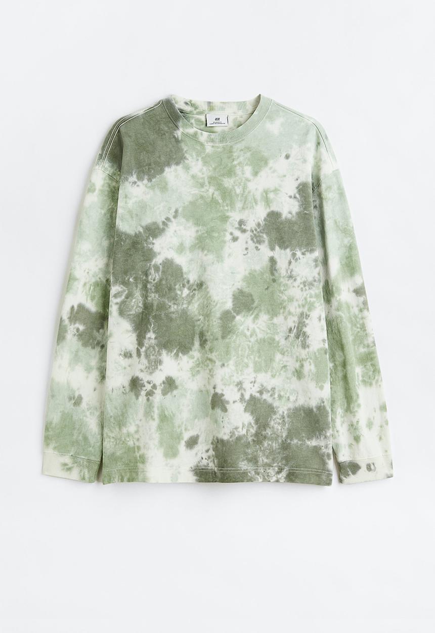 H&M - Relaxed fit jersey top - green/tie-dye