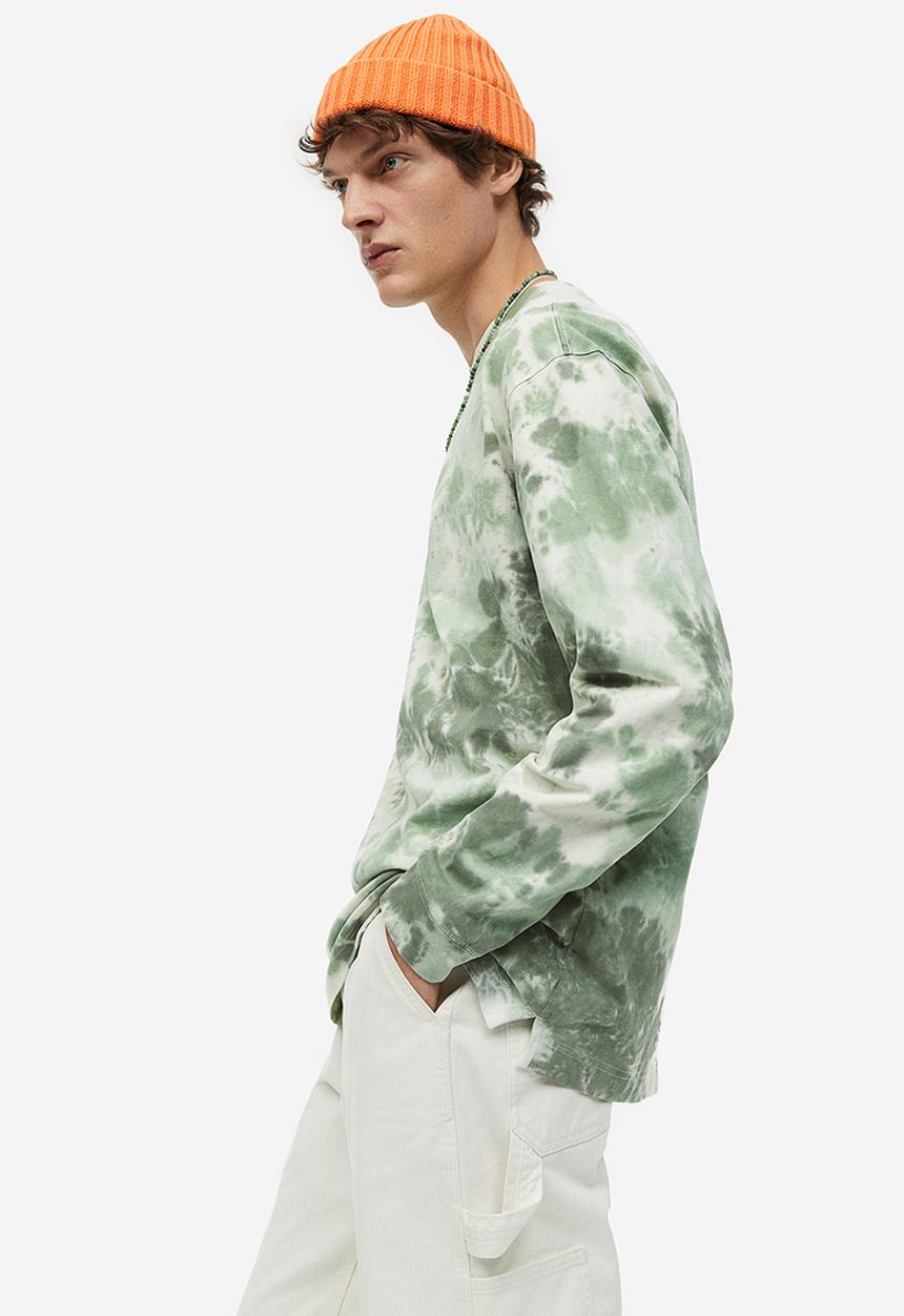 H&M - Relaxed fit jersey top - green/tie-dye