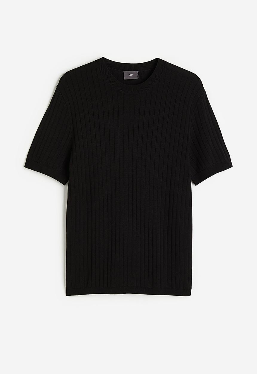 H&M - Regular fit rib-knit T-shirt - black