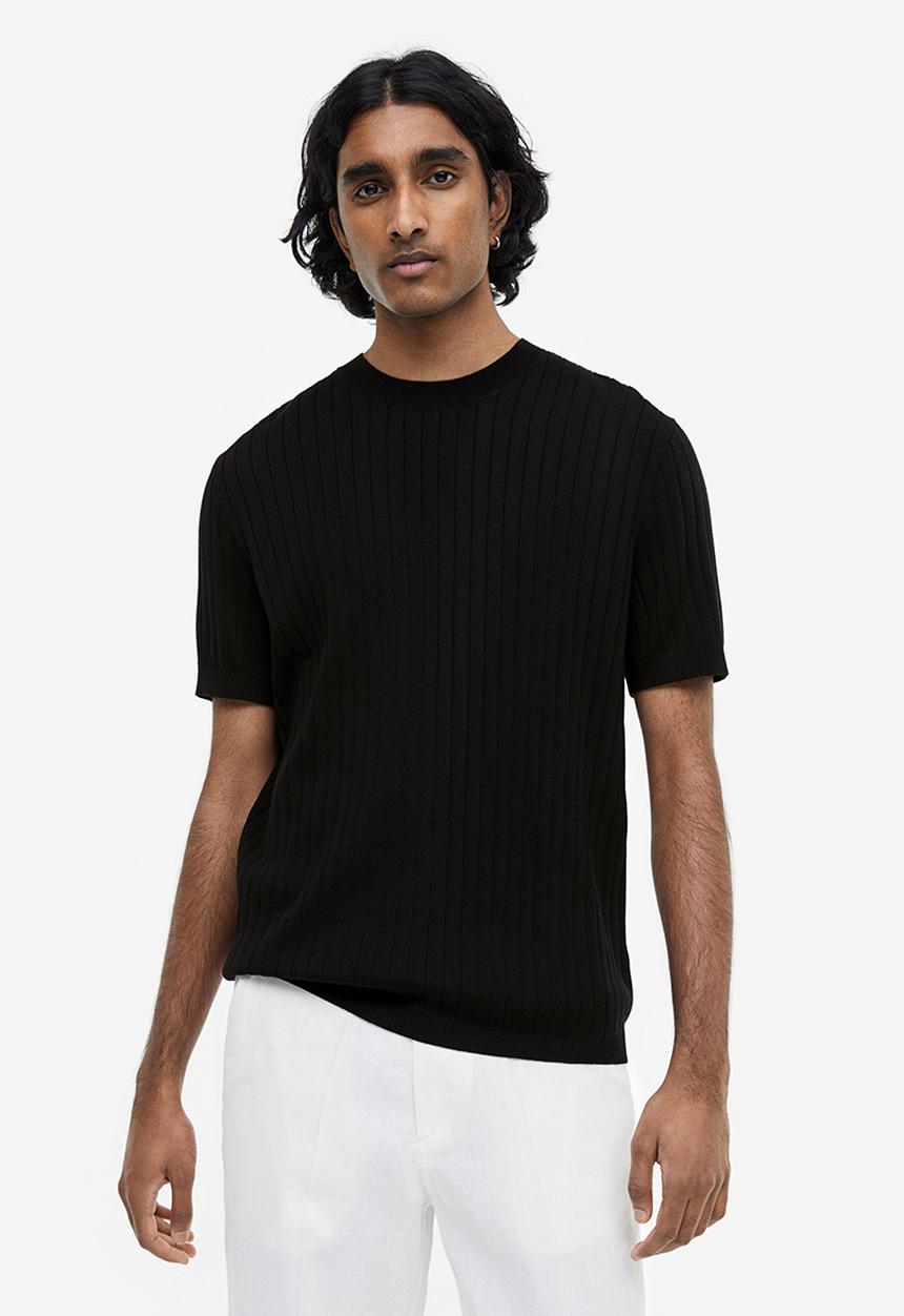 H&M - Regular fit rib-knit T-shirt - black