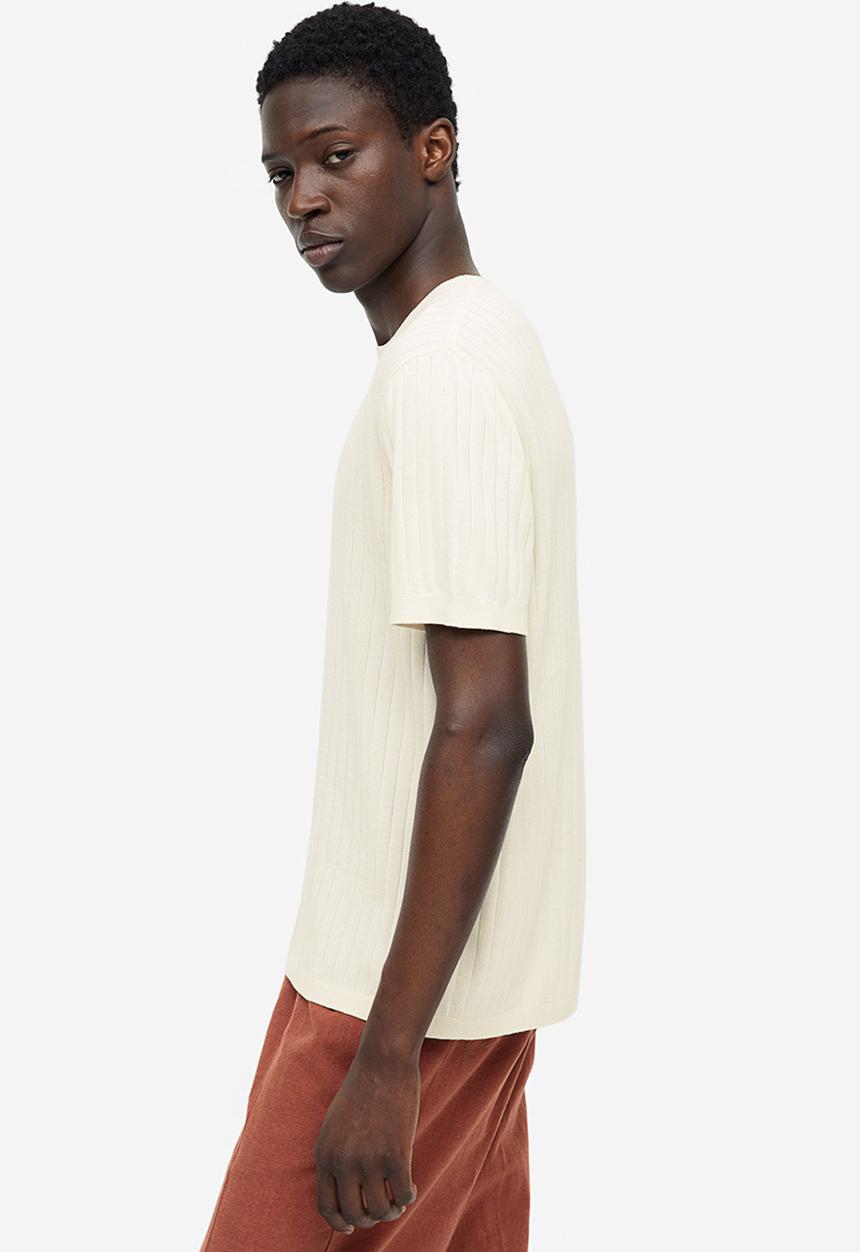 H&M - Regular fit rib-knit T-shirt - cream