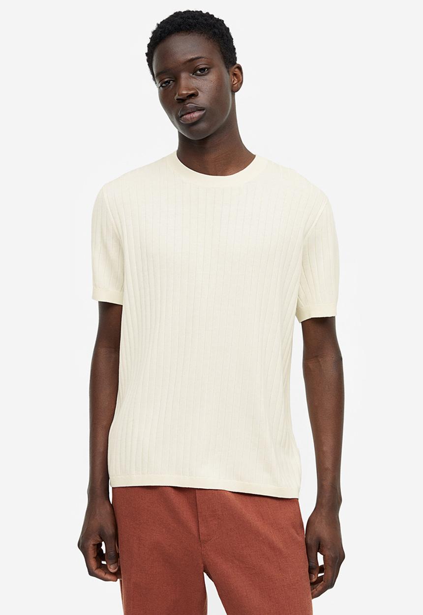 H&M - Regular fit rib-knit T-shirt - cream