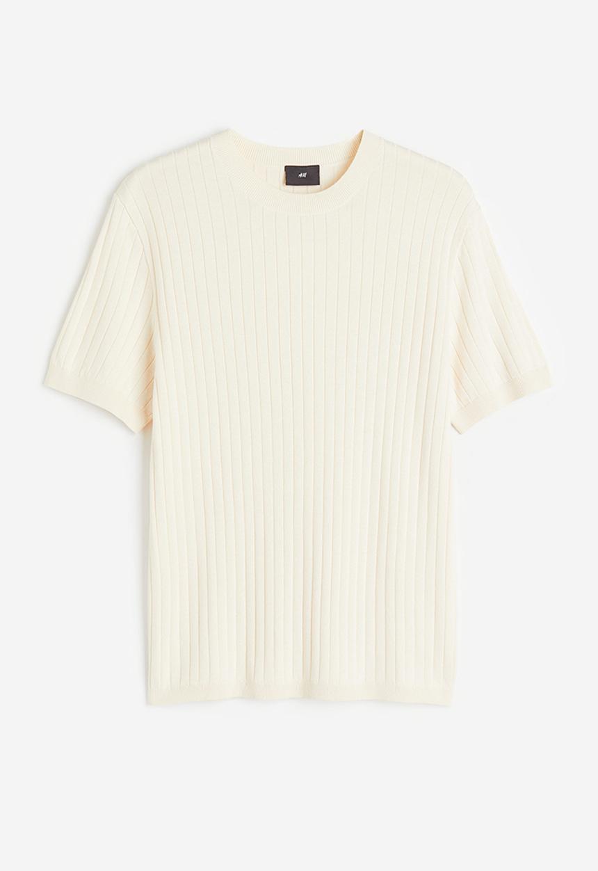 H&M - Regular fit rib-knit T-shirt - cream