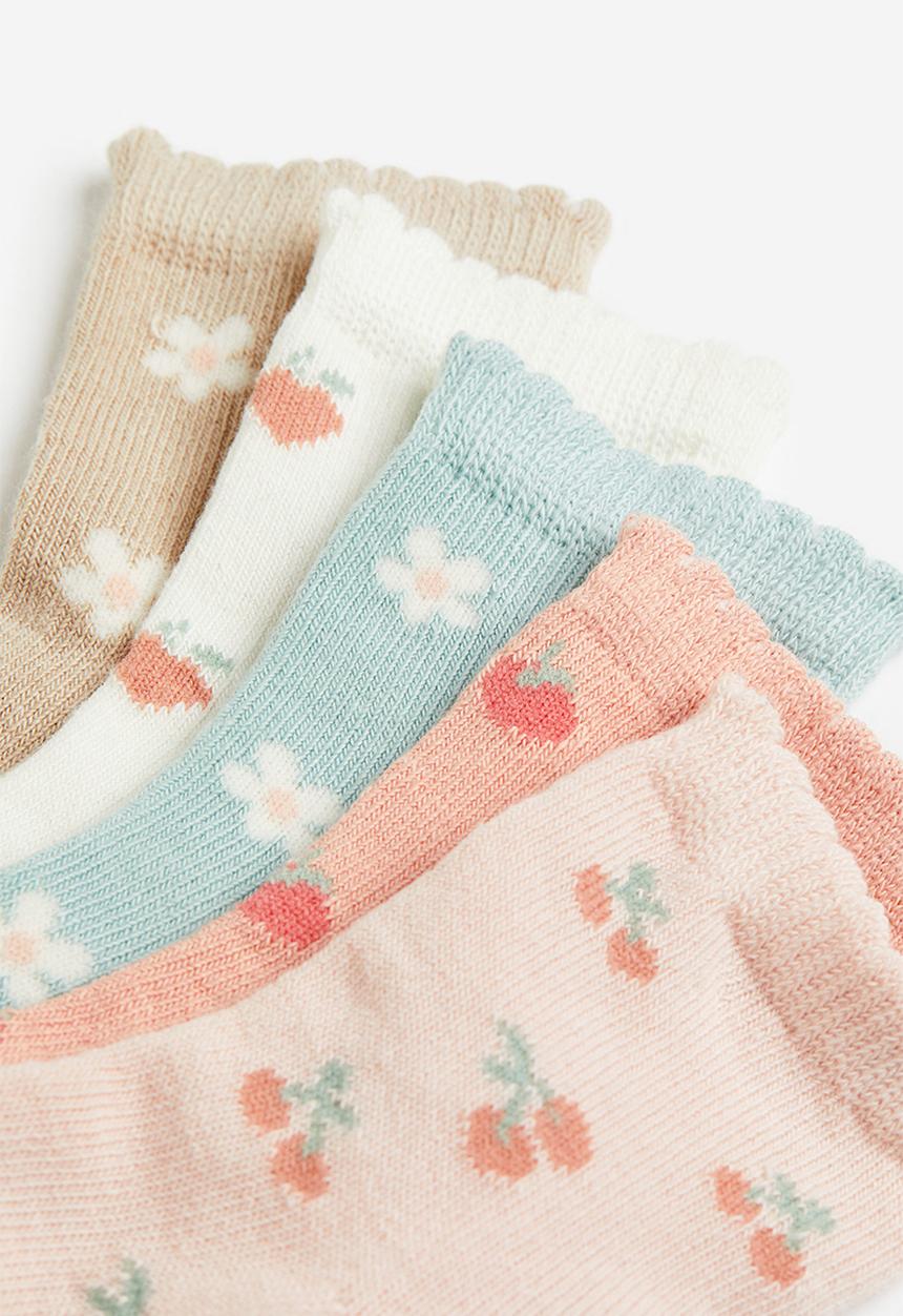 H&M - 5-pack socks - beige, multi, pink, turquoise & white