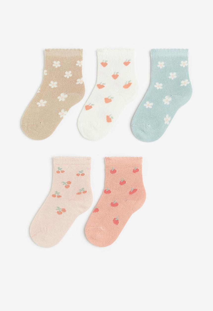 H&M - 5-pack socks - beige, multi, pink, turquoise & white