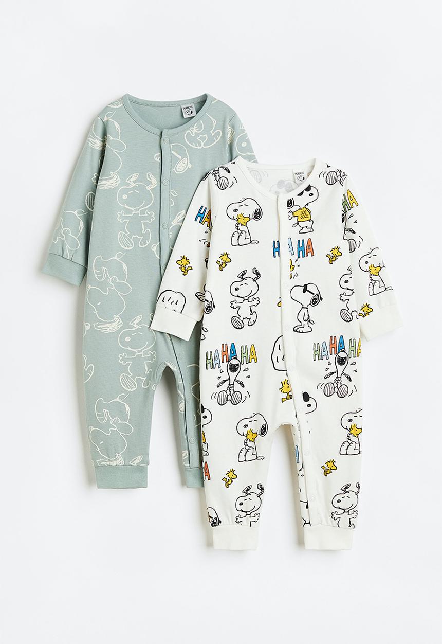 H&M - 2-pack printed pyjamas - green, multi & white