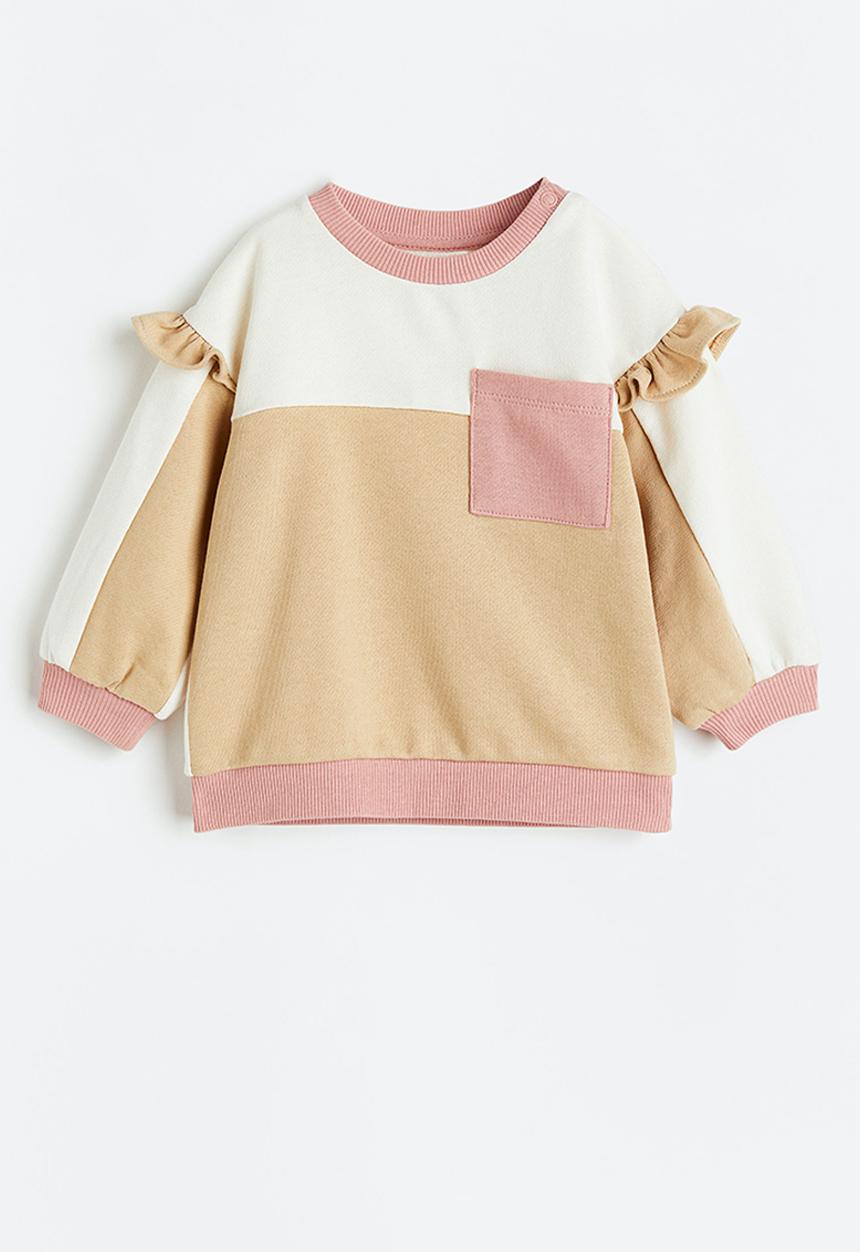 H&M - Cotton sweatshirt - beige, white & pink 