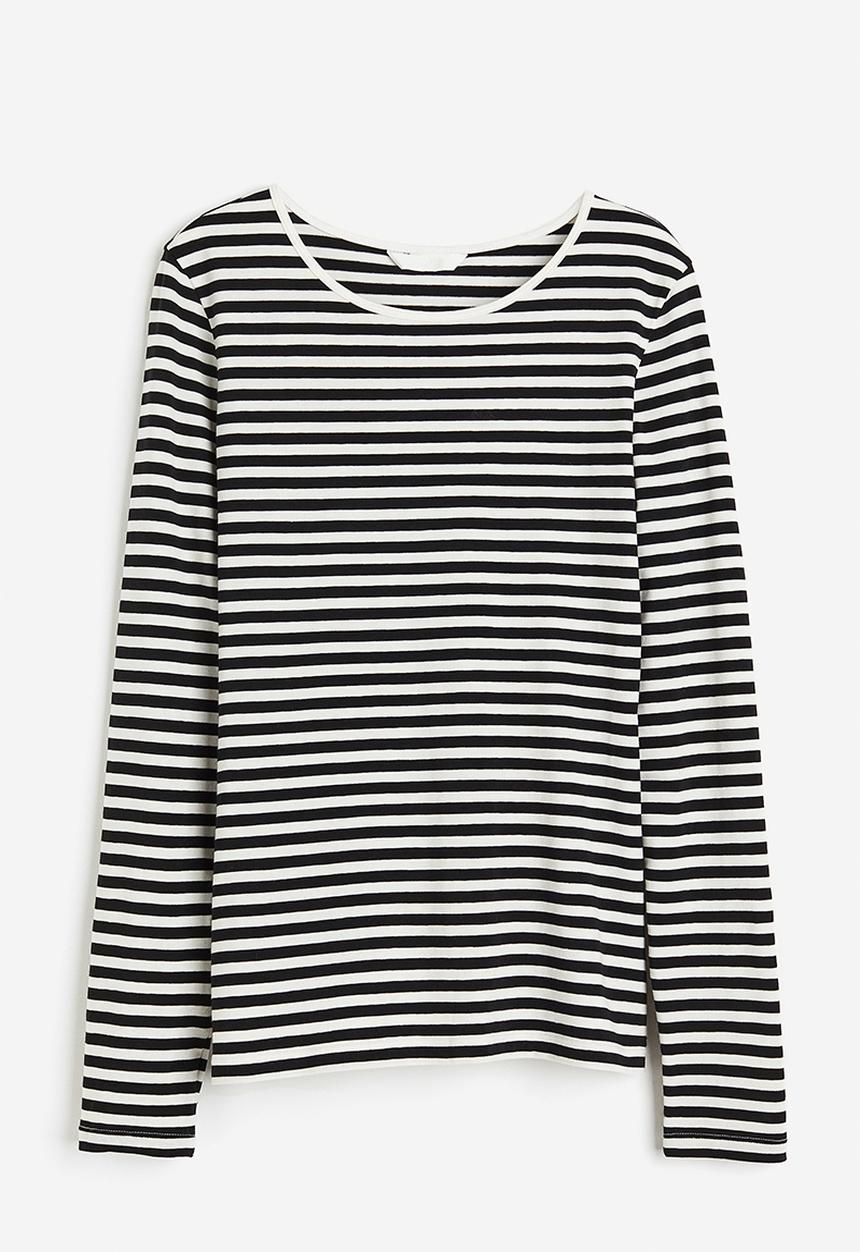 H&M - Long-sleeved jersey top - black/striped