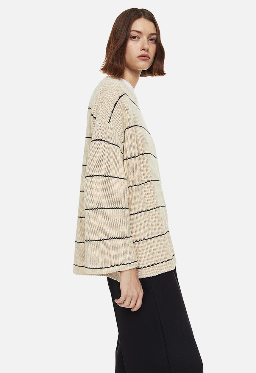 H&M - Oversized rib-knit jumper - beige/striped