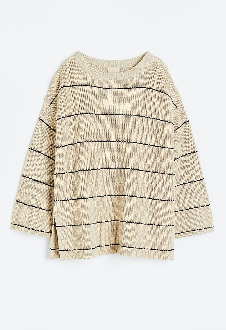H&M - Oversized rib-knit jumper - beige/striped